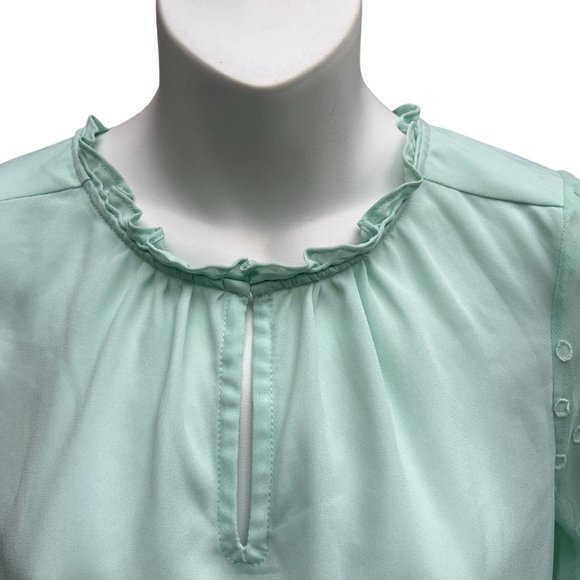 HD In Paris Sheer Sleeve Ruffle Collar Back Button Blouse Top Mint Green Size 2 - Picture 3 of 12